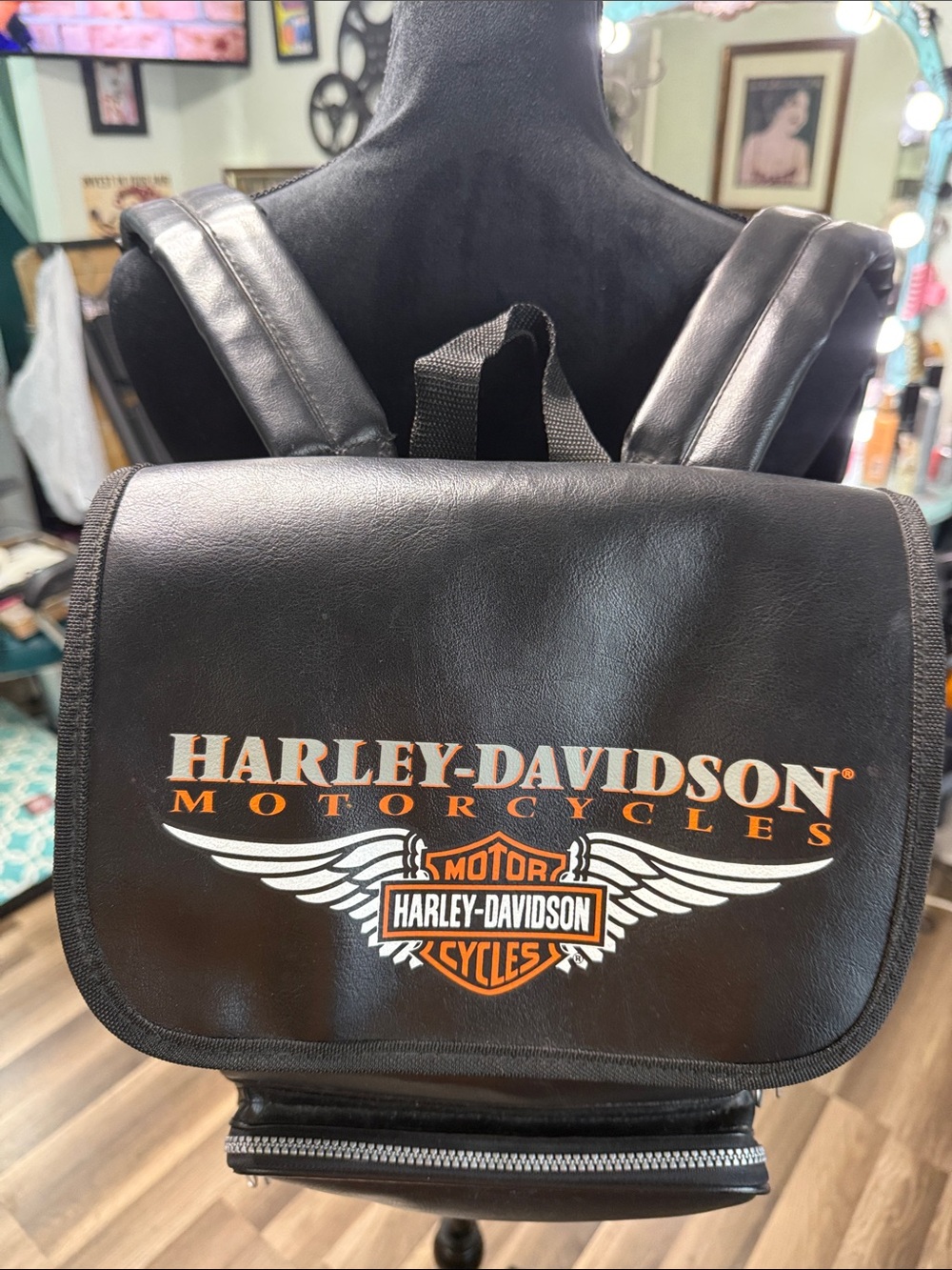 Harley-Davidson Black Backpack with Orange Logo and Wing Graphic - Picture 8 of 16